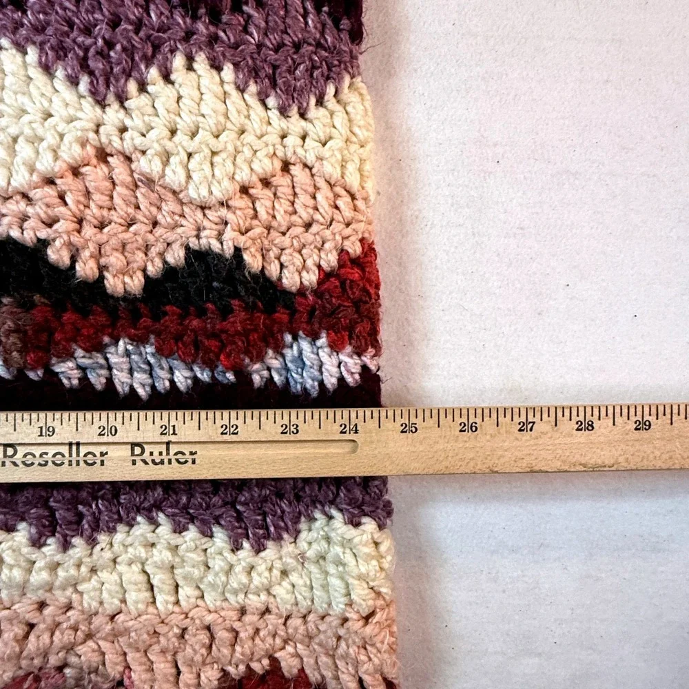 Handmade Crochet Throw Blanket Purple Cream Ripple‎ Wave Boho Cottagecore 35x24